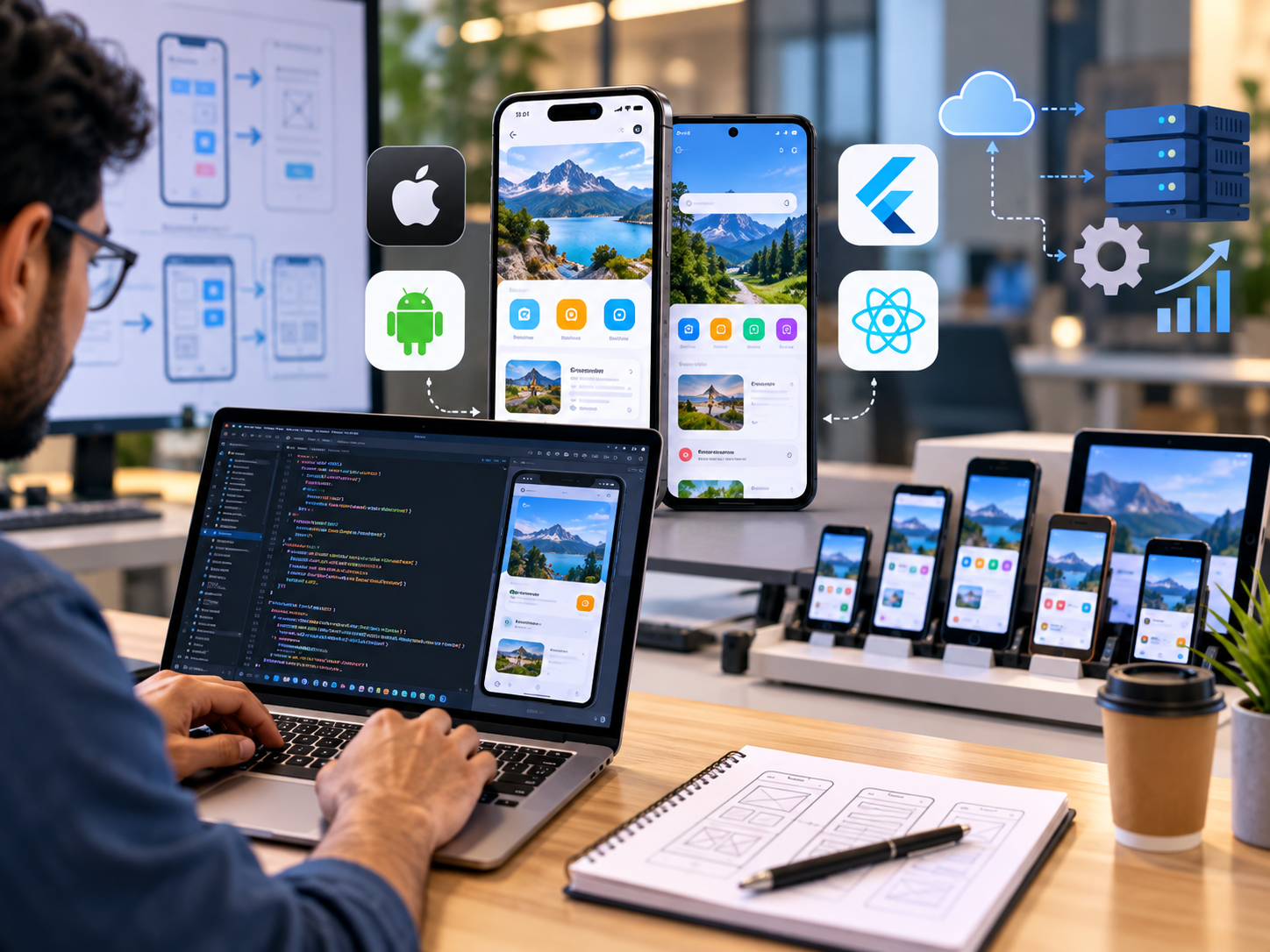 Mobile app screens on smartphones designed by Compsphere